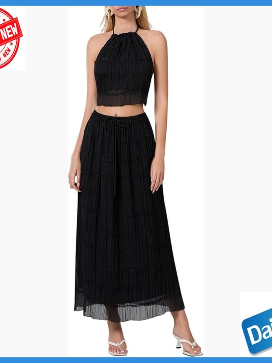 Dresses & Skirts - Strapless Crop Top Bodycon Midi Skirt Set 2 Piece Knit Outfit